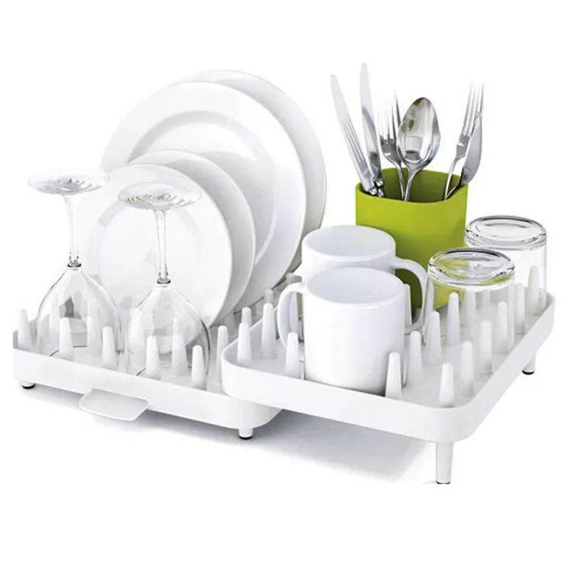 

Hot Sales Adjustable Cutlery Dishes Rack Draining Tableware Storage Holder Rack Dishes Stand Foldable Plate Racks For Kitchen