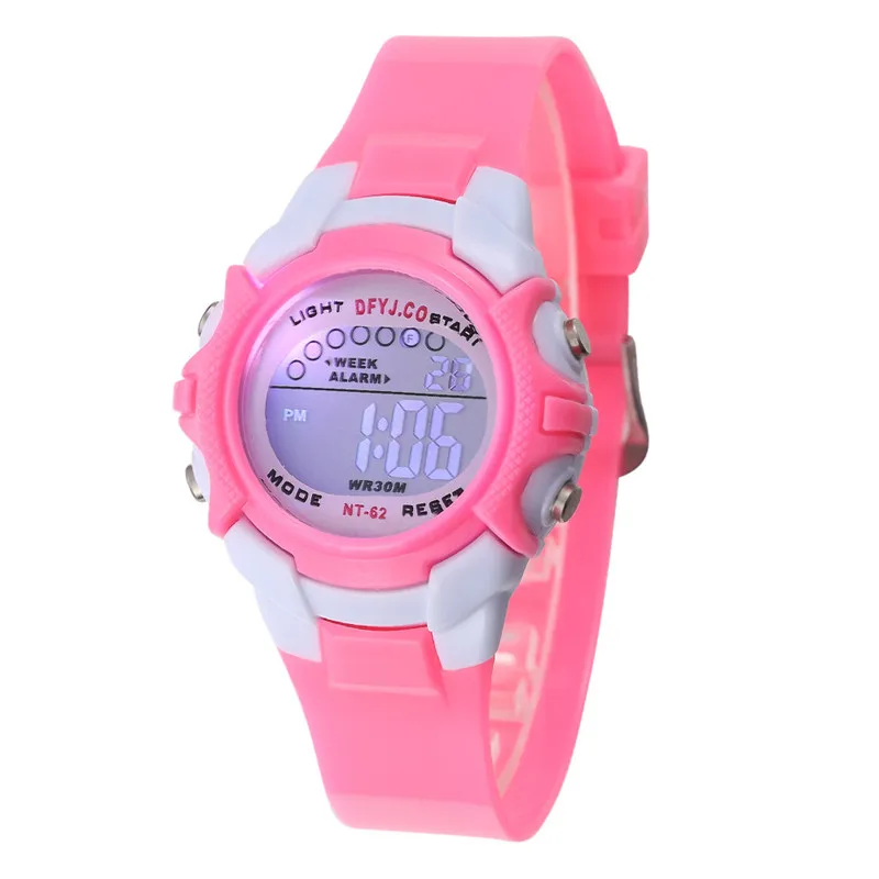 Часы для девочек и мальчиков горячая Распродажа детские спортивные часы электронные цифровые светодиодный часы - Цвет: Розовый