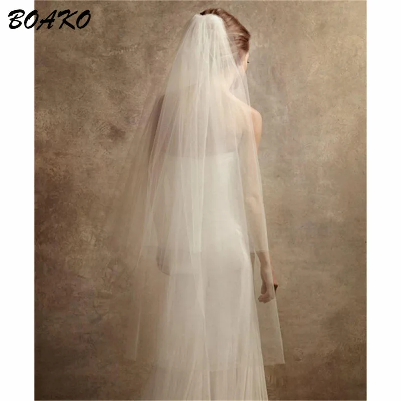 

BOAKO 120cm White Ivory Cathedral Wedding Veil With Coumb Two Layer Cut Edge Long Bridal Veil Wedding Accessories Velos De Novia