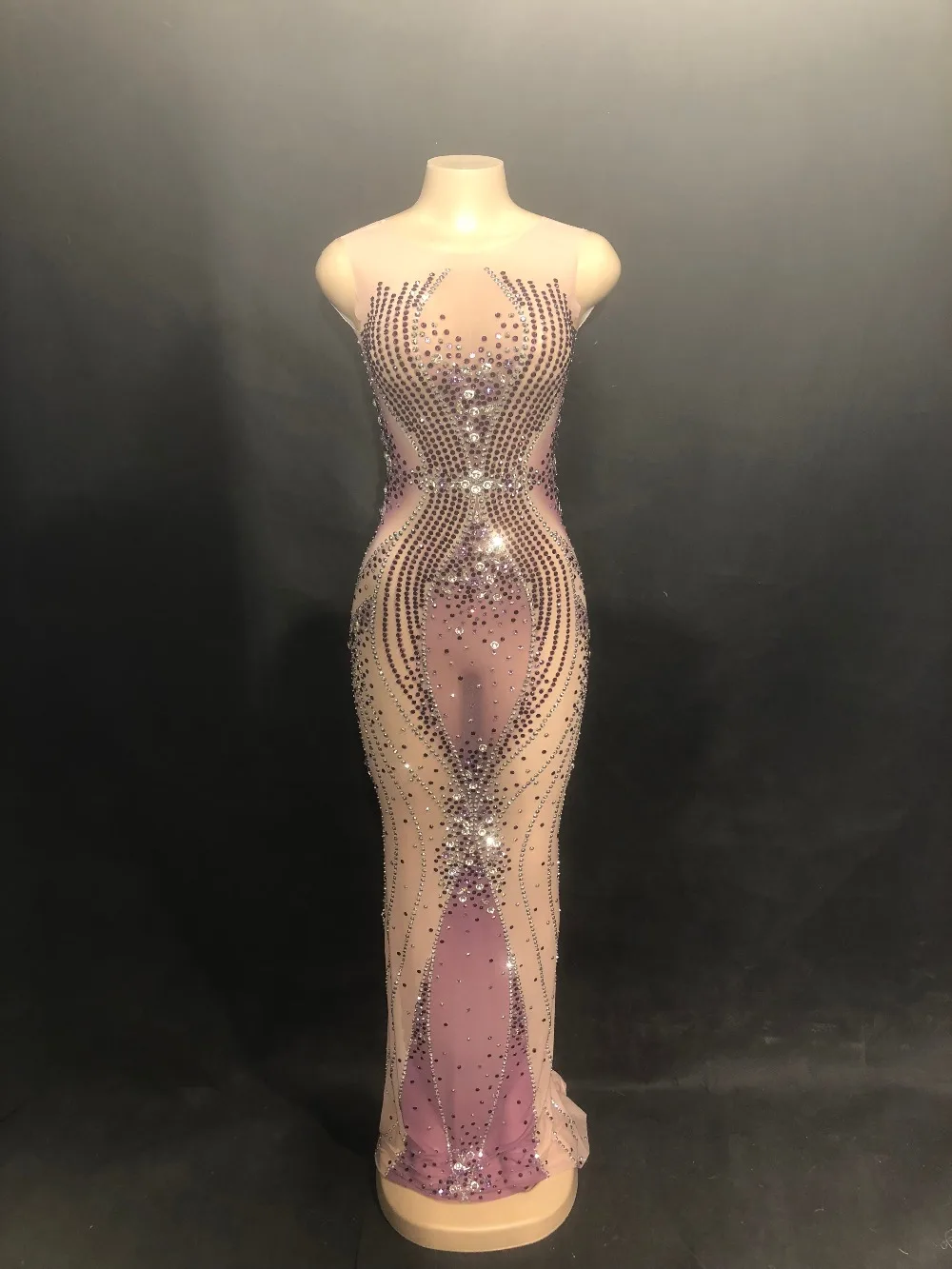 

Nightclub Sparkly Rhinestones Mesh Perspective Sexy Dress Evening Party Luxurious Dress Birthday Celebrate Dresses Stage Leotard