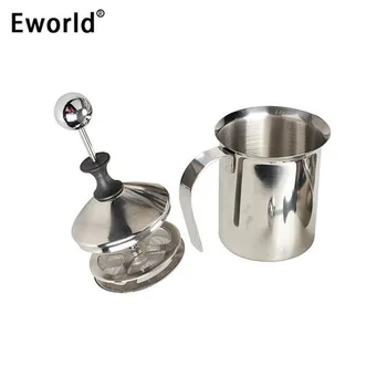 

Eworld High Quality 400/800ml Stainless Steel Pump Milk Frother Creamer Foam Cappuccino Coffee Double Mesh Froth Screen Silver