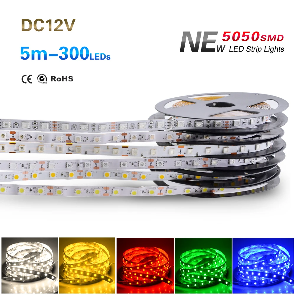 Новинка 5 м/рулон водонепроницаемая светодиодная лента RGB 5050 SMD Светодиодная DC 12 В