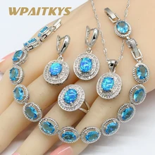 Овальное Autralia синее колье с опаловой подвеской серьги кольца 925 серебряные ювелирные наборы для женщин небесно-голубые Кристальные браслеты