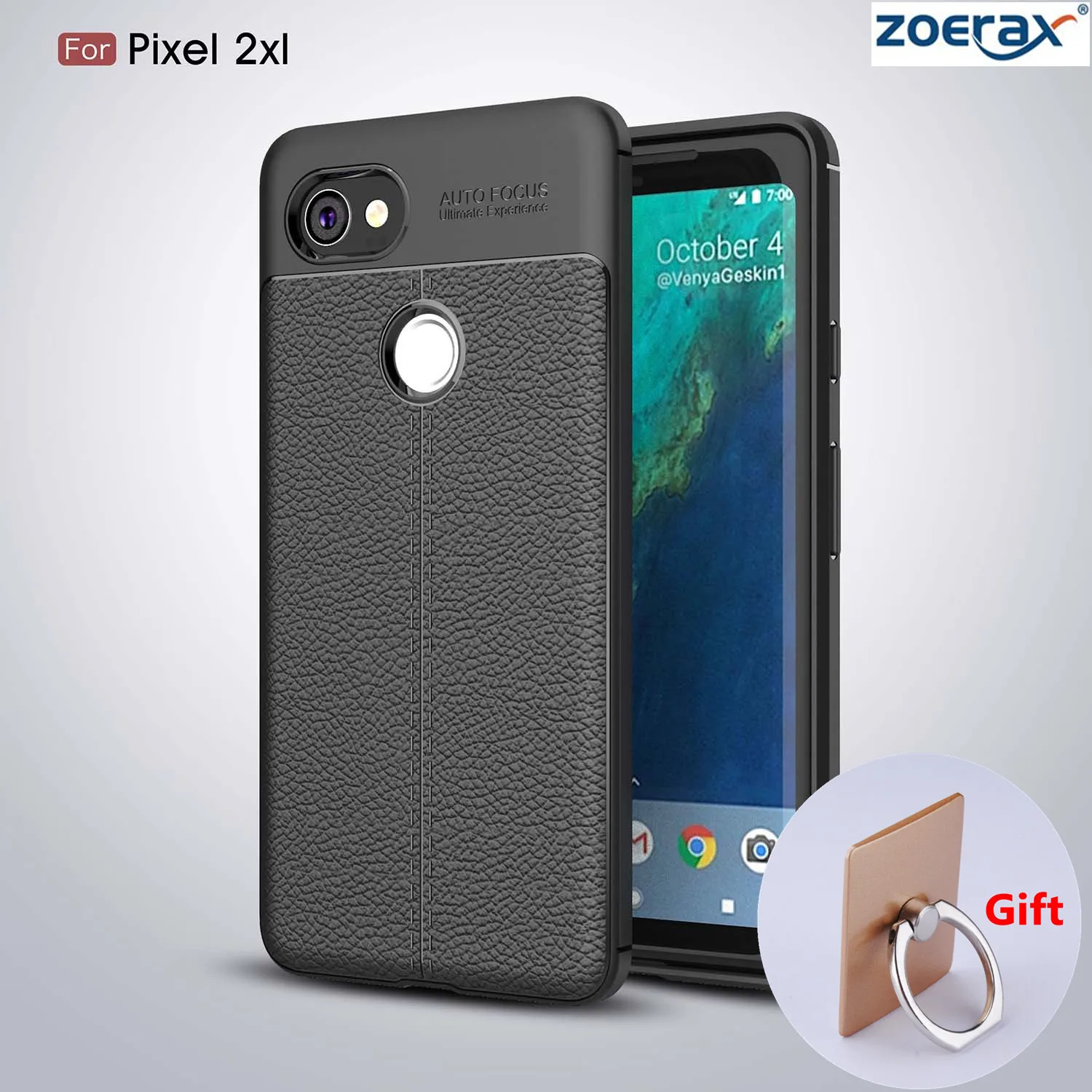 ZoeRax Case For Google Pixel 2 Luxury Litchi Leather Soft Phone Cases XL Cover Fundas Gift Finger Ring |