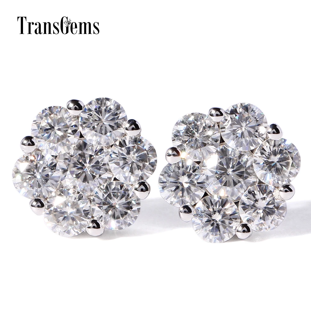 TransGems 1.60 CTW Lab Grown Moissanite Diamond Stud Earrings Flower Shaped in Solid White Gold Push Back for Women TransGems 1.60 CTW Lab Grown Moissanite Diamond Stud Earrings Flower Shaped in Solid White Gold Push Back for Women