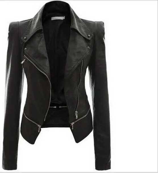 plus size S 4XL Womens Faux Leather Slim Fit Motorcycle Power Biker Jackets Coat-in Jackets from 