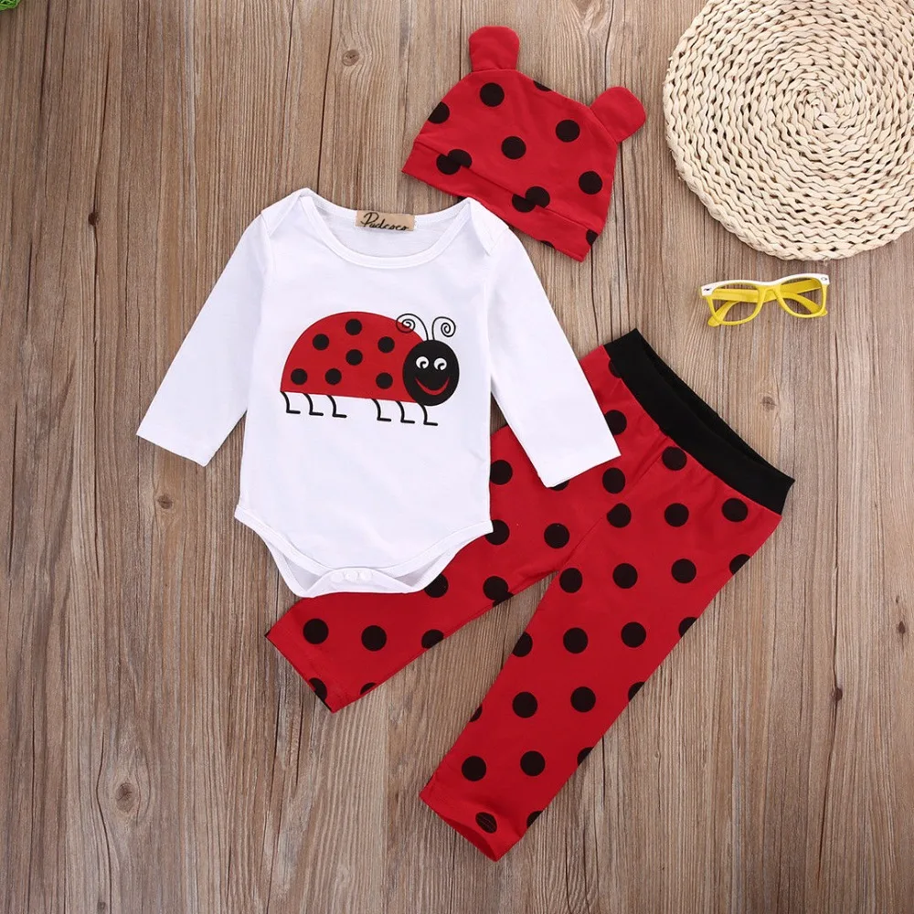 

3pcs suit!! Newborn Infants Baby Boys Girls Rompers +Long Pants +Hats cartoon Outfits Set Clothes