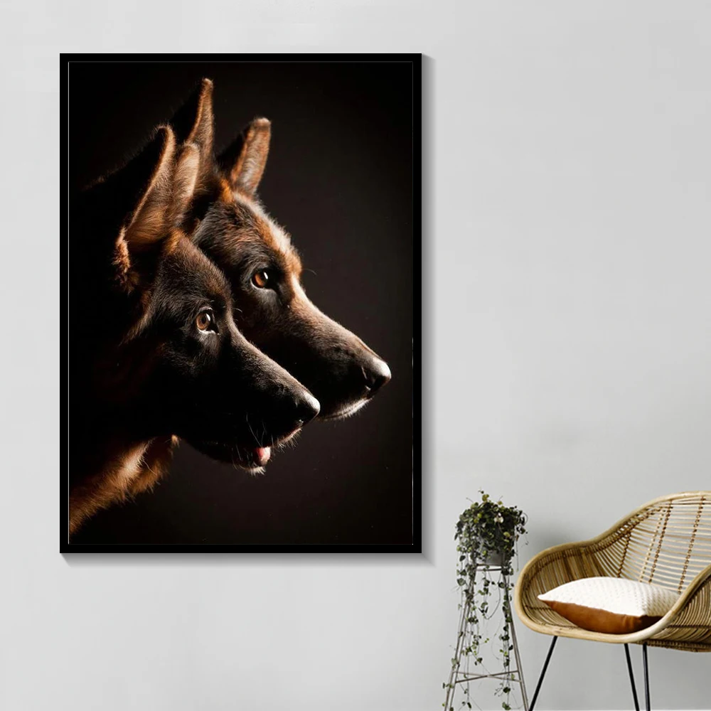 

Black and White German Shepherd Dog Animal Poster And Print Picture Germany Canvas Painting Fine Wall Art Home Decor living Room