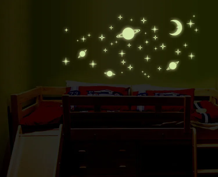 Вселенная звездное небо креативная звезда мира Луна светящиеся флуоресцентные ПВХ наклейки на стену домашний декор Настенная Наклейка Y0036