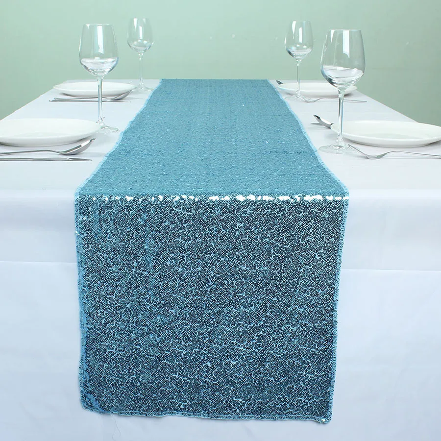12" x 72" Light Blue Sequin Table Runners For Wedding Event Party Event