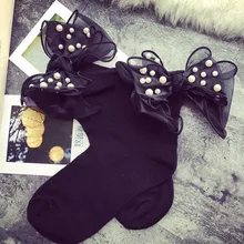 13 видов цветов; Новинка года; хлопковые носки на каблуке с лентой, жемчугом и большим бантом; Простые ретро-носки