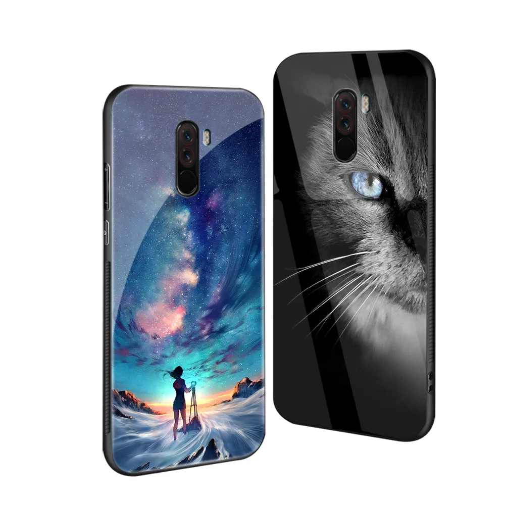 

ciciber Luxury Floral Animal Cat for Xiaomi PocoPhone F1 Tempered Glass Phone Case Luxury color for Xiaomi 9 Back Cover Fundas