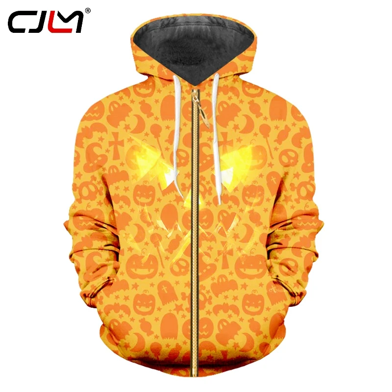 

CJLM Men's Casual Zip Hoodies 3D Printed Pumpkin Zipper Coat Halloween Ghost Skulls Hot Sale Free Shipping Man Sweatshirt