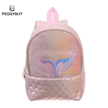 

Women Laser Travel Backpacks for Teenager Boys Girls Casual Travel Backpacks Women Fish Tail Print Leather Knapsack Big Rucksack