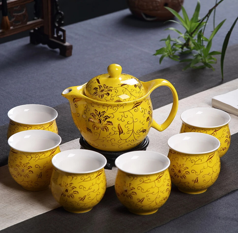 

Household Ceramic Set Teapot Drinking Cup Tea Cup Double Cup Kung Fu Tea Set Package Office 6 People