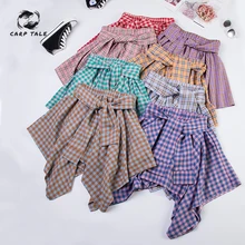 Необычная клетчатая юбка, женская рубашка с эластичной талией, высокая талия, повседневная, для колледжа, женская, новинка, Корейская летняя юбка