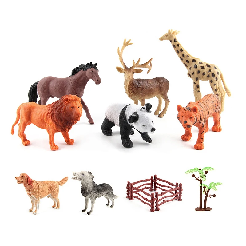 Plastic Zoo Animal Model Figure Lion Hippo Horse Cattle Dog Giraffe