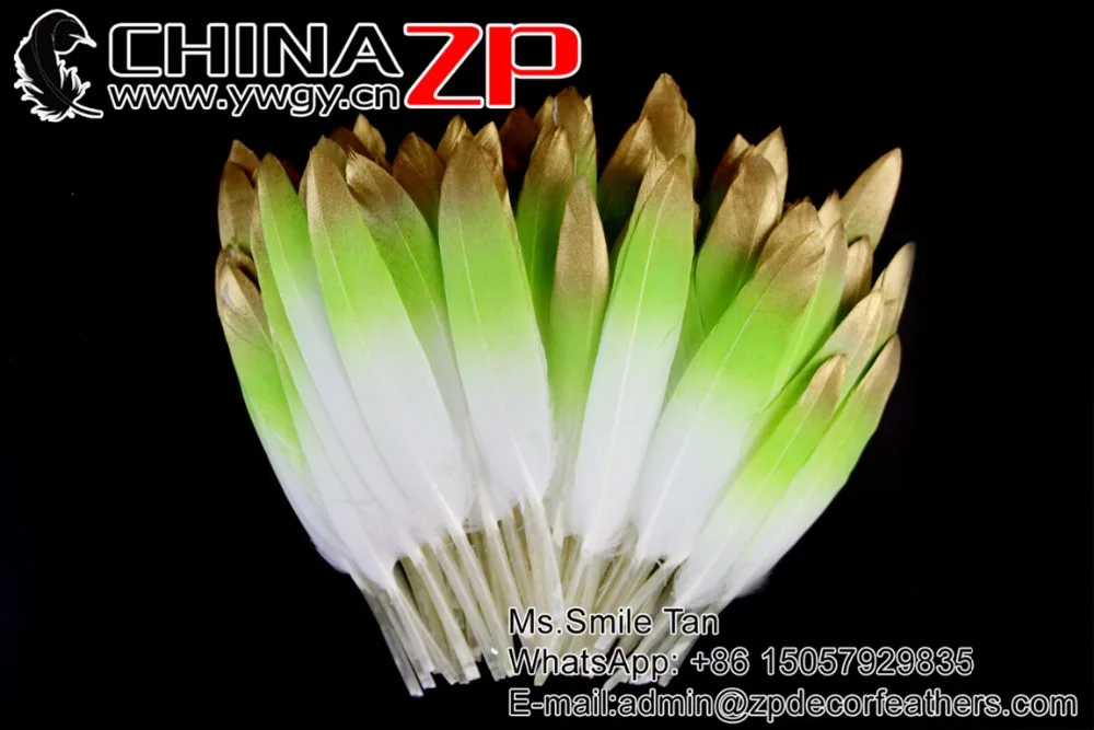 18 Lime Green metallic gold tip feathers painted duck ombre duck feather (1)