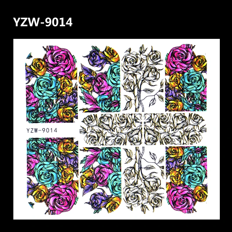 

YWK 1 Sheet Chic Hand Painted Roses Designs Nail Water Transfer Decals Colorful Flowers Tattoo Stickers For DIY Nails Art