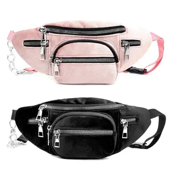 

2019 New Style Women Bum Bag Fanny Pack Waist Belt Beg Phone Case Belt Money Purse Rivets Bag Flannel Solid Lady Zipper Portable