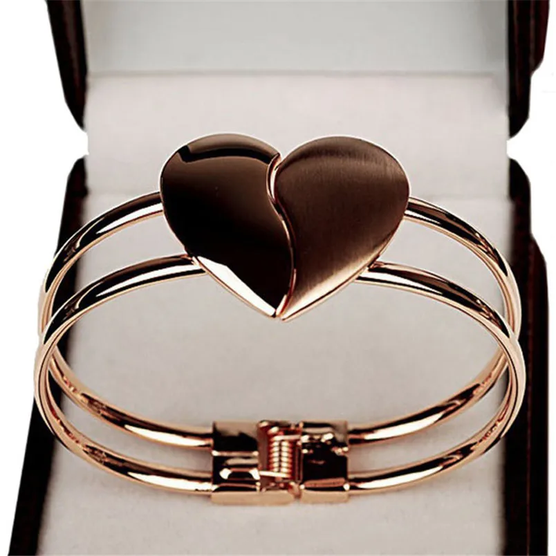 

Elegant Heart Bangle Bracelet New Lady Wristband Bracelet Cuff Bling Gift Magnetic Bracelet
