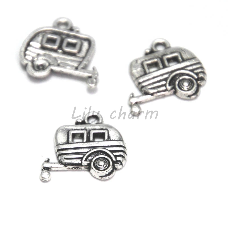 

10pcs/lot The Camper Trailer Charms Antique Tibetan silver tone Travel Trailer Happy Camper Charms pendants 19x18mm