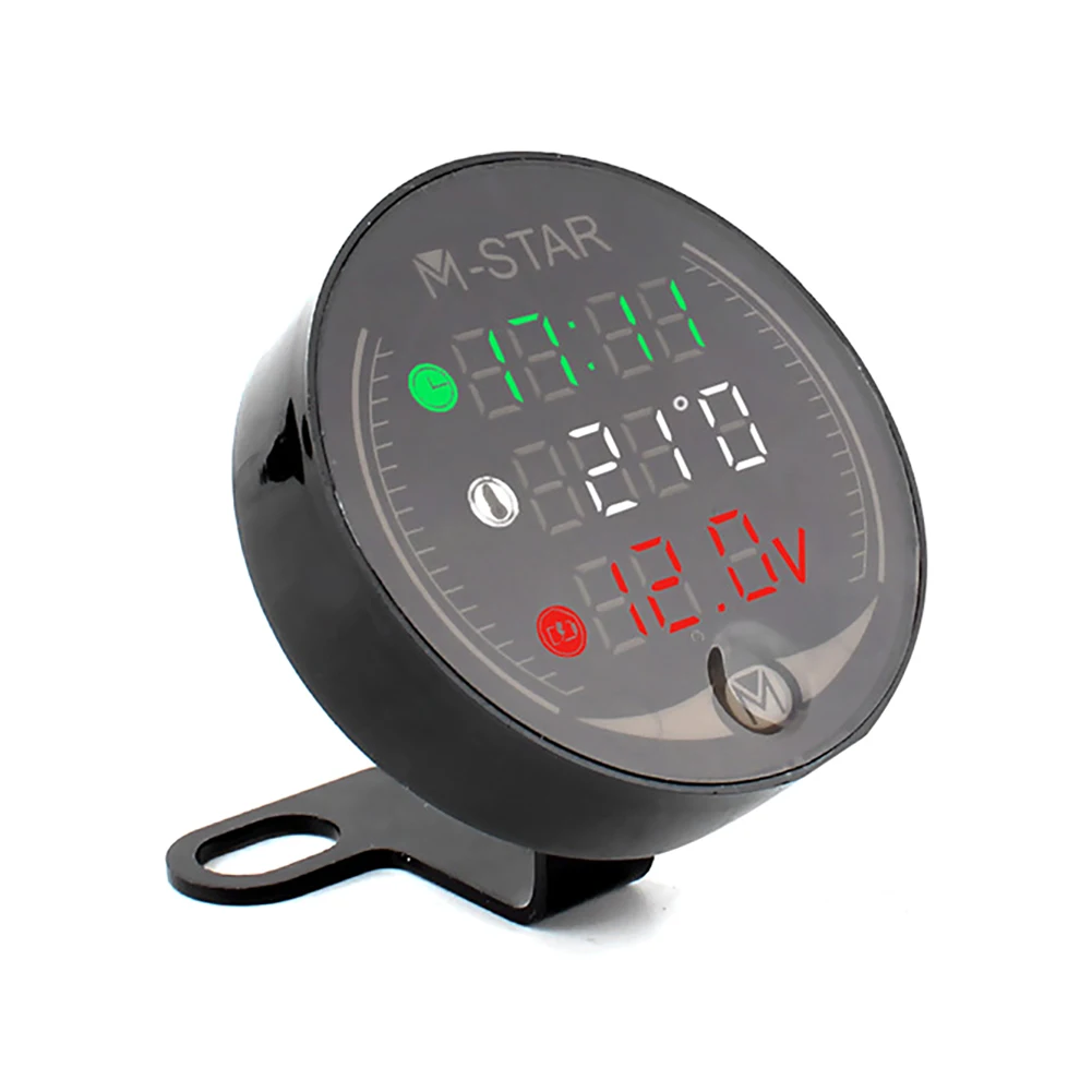 

Universal Motorcycle Voltmeter Night Vision 3-in-1 LED Panel Digital Voltmeter Mileage Temperature Voltage Computer