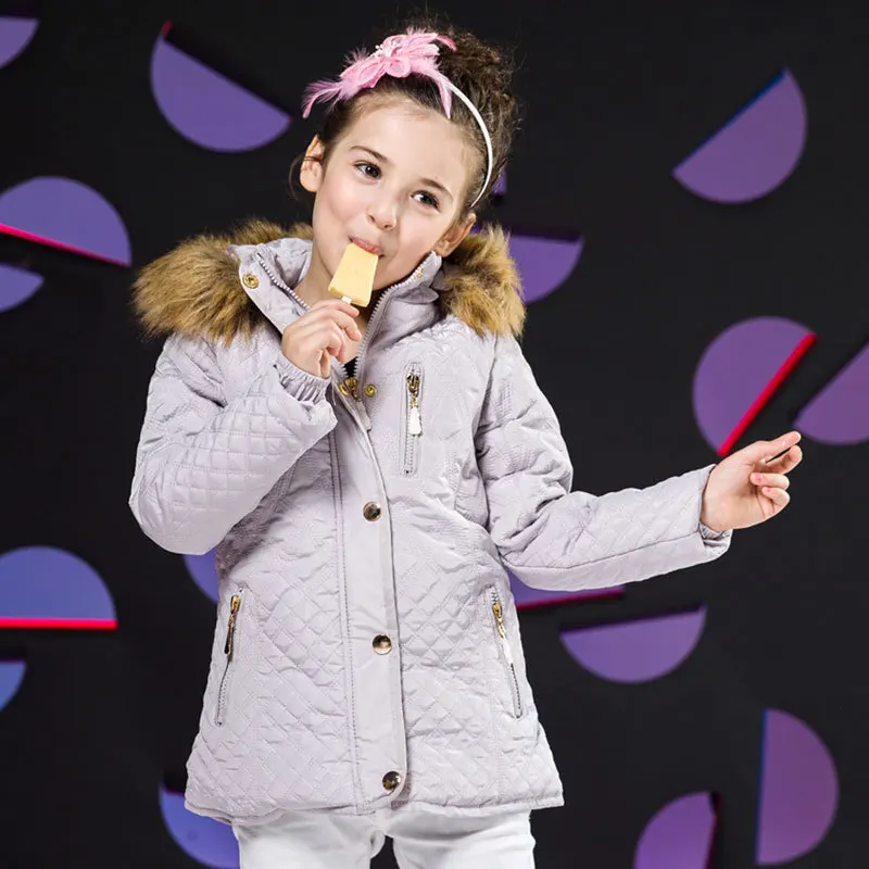 

Girls Fur Hooded Winter Parkas 2017 New Brand 4-10 Years Kids Zipper Autumn Jackets Baby Girl Solid Outwear