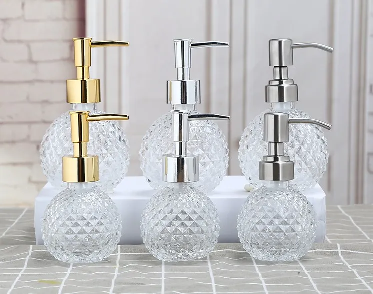 

European Transparent Glass Hand Sanitizer Bottle Creative Lotion Bottle Hotel Club Shampoo Shower Gel Soap Dispenser Sub-bottle