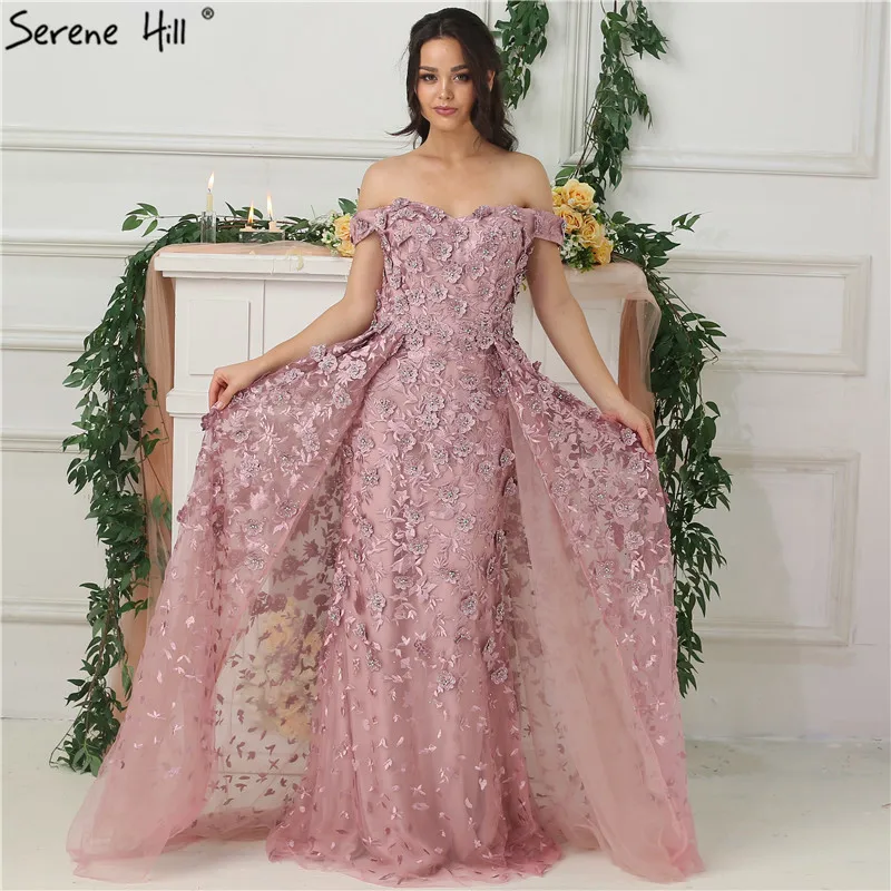 Розовые с открытыми плечами вечерние платья ручной работы с цветами без рукавов с кристаллами сексуальные роскошные вечерние платья настоящая фотография LA6596 - Цвет: pink