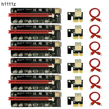 

6PCS VER011C Riser PCI-E PCIe Extender PCI Express Riser Card 1x to 16x Adapter USB3.0 Cable SATA Power LED for BTC Miner Mining