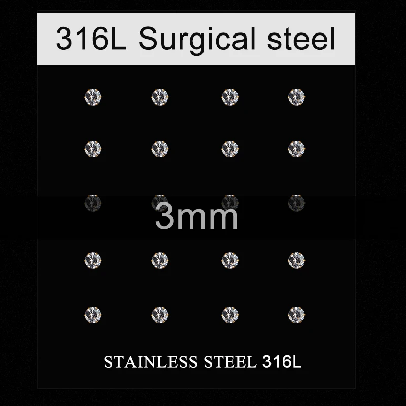 10 пар/лот 316L из нержавеющей стали золотые серьги с винтовой застежкой AAA кубический цирконий серьги пирсинг круглые заклепки хирургическое ухо
