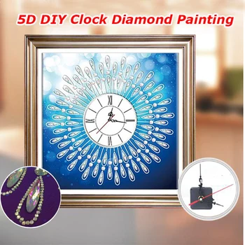 

5D Special Diamond-shaped flower Embroidery Wall Clock DIY Painting Diamond Cross Stitch Diamond Crafts Decor Painting