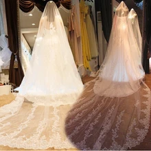 3 М Фаты New Прибытие Долго Завеса Один Слой тюль Фата Мантилья Собор Аппликация Край Бисера Свадебная Фата V813