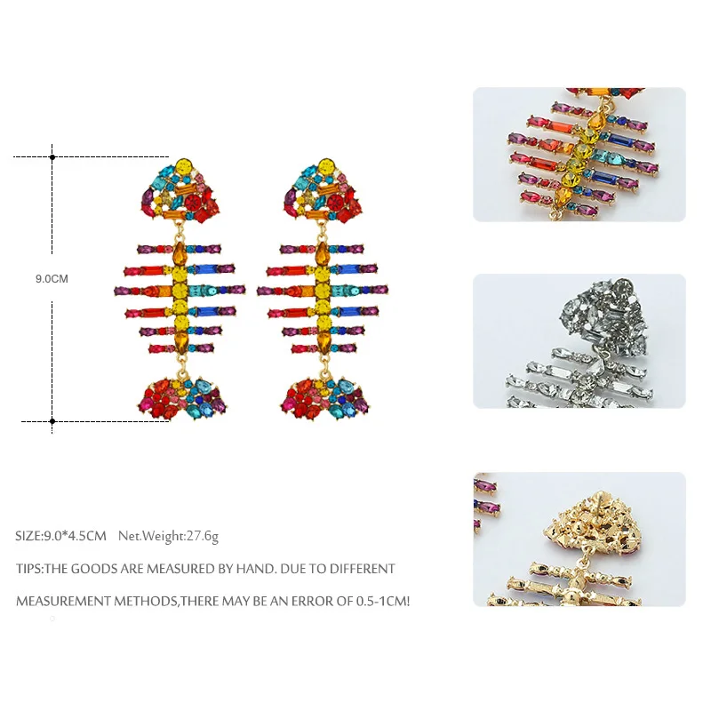 Yhpup, модный персональный бренд ZA, многоцветные удачные серьги с рыбками-подвесками, геометрические стразы, Кристалл, женские вечерние ювелирные изделия