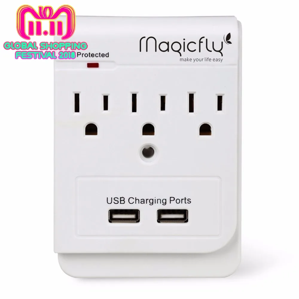 

Magicfly Art 3 AC Power Socket with Dual USB Charging Port Electrical Wall Mounted Outlet Sockets with Safety Protector Light