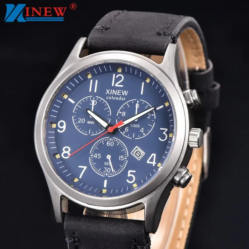 

On salling! Men's Luminous Pointer Leather Band Watches Military Sport Date Display Analog Quartz Business Wrist Watch xfcs saat