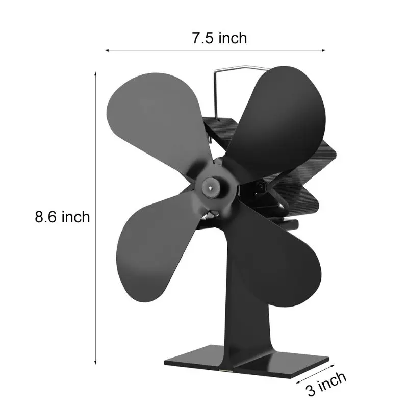4 лезвия тепла Powered Вентилятор печи кастаньеты горелки бесшумный черный дома вентилятор для камина эффективное распределение тепла
