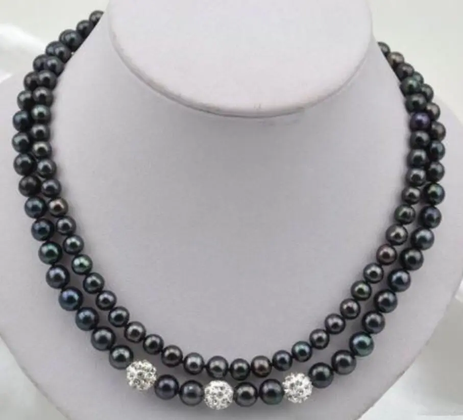 

N3807 very charming 35" 9-10mm tahitian black pearl necklace N Discount NEW