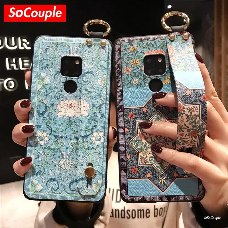 Мягкий чехол для телефона SoCouple из ТПУ с ремешком на запястье Huawei P20 P30 Pro Lite Honor 10 20