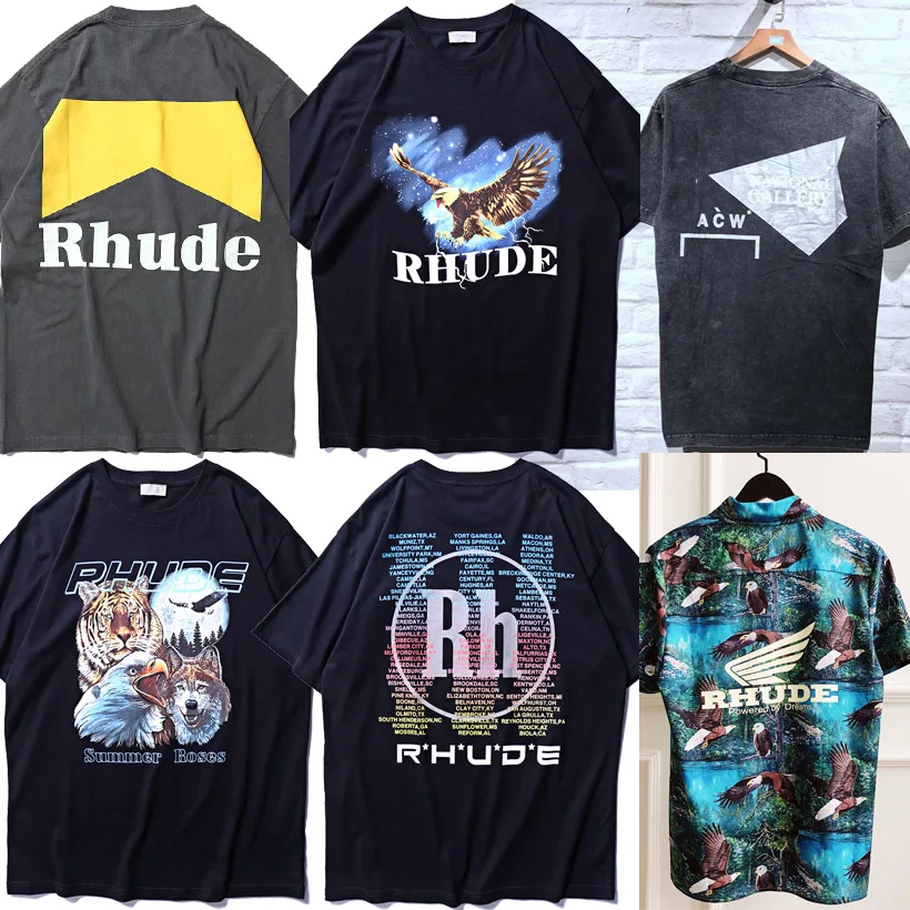 

2019SS Rhude T Shirt Men Women Eagle Tshirts Rhude Flamingo Kanye West XXXtencacion Rhude T-shirt 1:1 High Quality Top Tees
