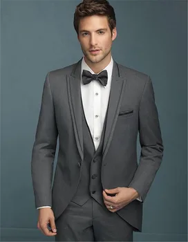 

2019 The New Design Suit For Groom Wedding Suits Gray Wool Bleed Custom Made Pesked Lapel Groom Wear (jacket+pant+ Vest)