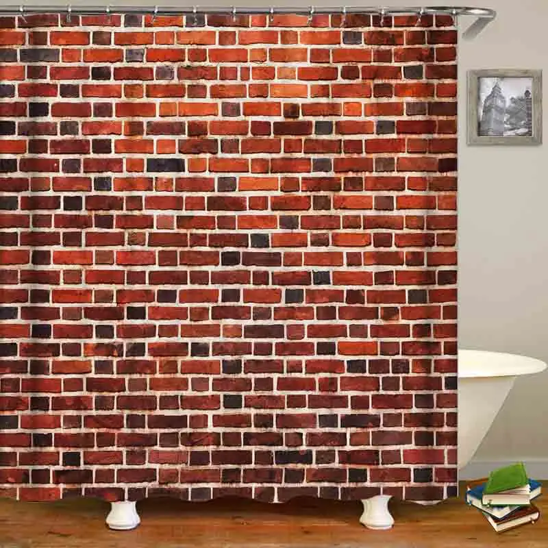 

Shower Curtain Vintage wall brick Waterproof Polyester Fabric Shower Curtains Bathroom with 12 Hooks Rings Set Home Decor