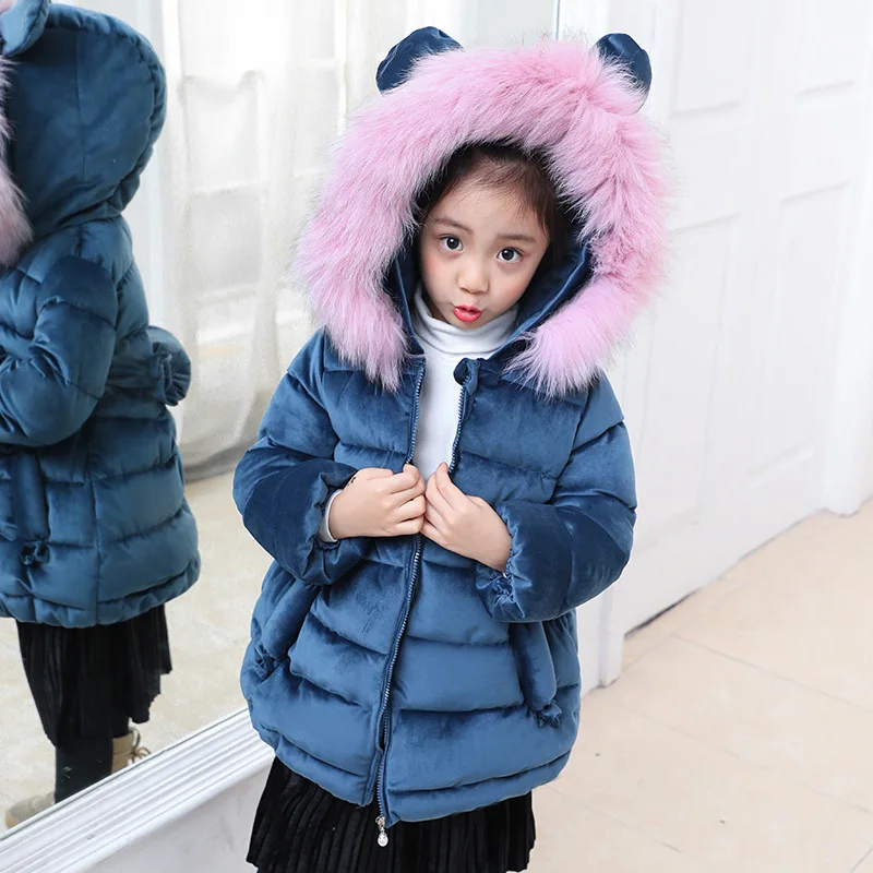 Girls Suede Fur Hooded Jacket Fashion Kids Coat Children Outerwear