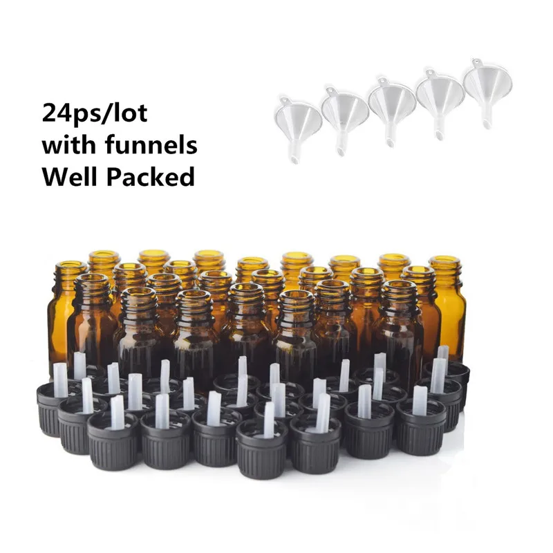 

24pcs 1/3 Oz 10ml Empty Amber Glass Bottle Vials with Euro Dropper Black Tamper Evident Cap for Essential Oils Aromatherapy