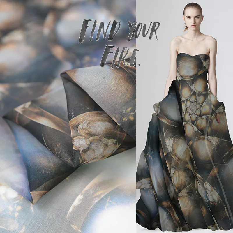 

High-end custom 100% Silk Organza Starry sky Print Fabric For Summer Dress 140cm wide 8 Momme Fashion cloth For DIY Sewing New