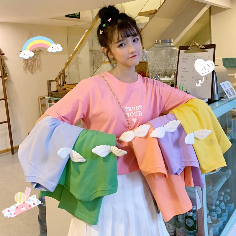 

Korean Women's Clothing new tshirt kawaii appliques loose ulzzang Tops o-neck short sleeve sweet print Tees summer T-Shirts