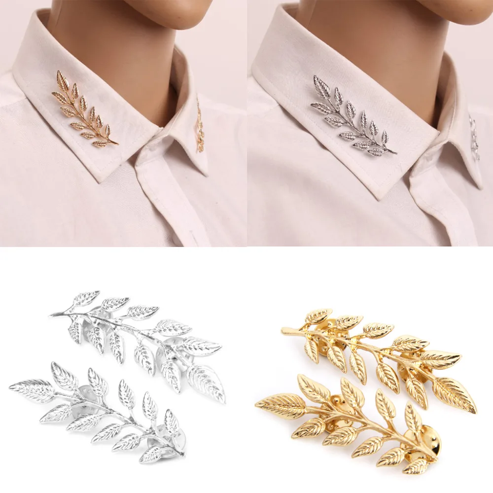 

JAVRICK 1 Pair Vintage Wheat Leaf Branch Gold Silver Plated Neck Tip Brooch Collar Pin