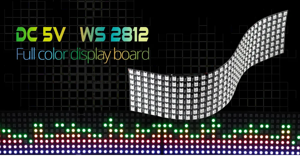 WS2812B Гибкий цифровой светодиодный Pixel Панель Экран индивидуально адресуемых 5050 RGB полный Цвет 64 256 Пиксельная лента