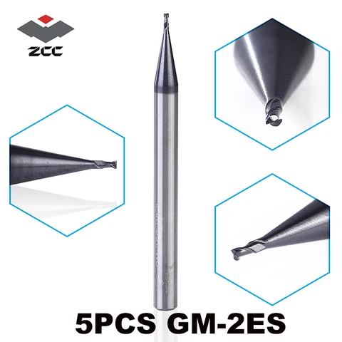 Ferramentas de Fresa de Topo com Haste Lote Zcc. ct Série Gm-2es Carboneto Sólido 2 Flauta Achatada Minúsculas Diâmetro Millinging Reta 5 Pçs –